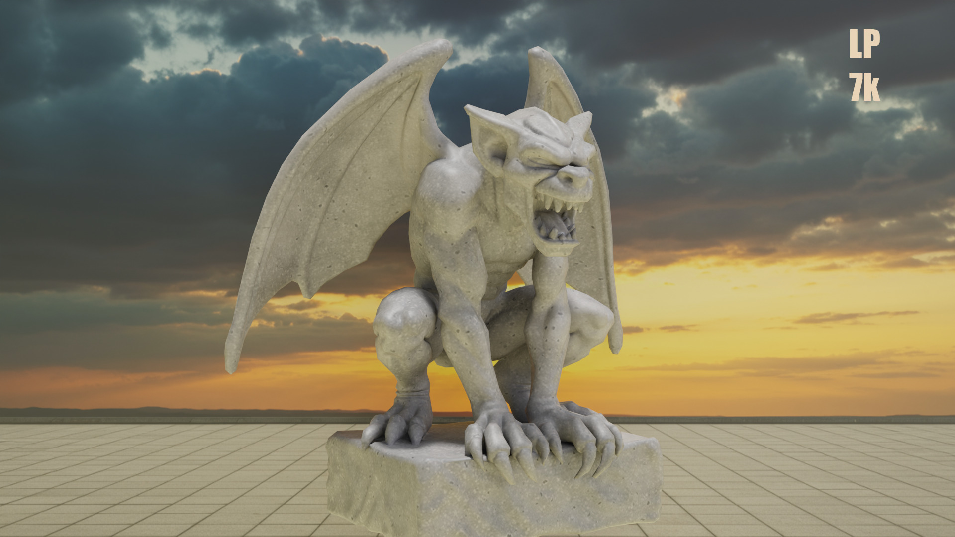 Gargoyle Guardian Statue Stone Low-poly 3D model_16