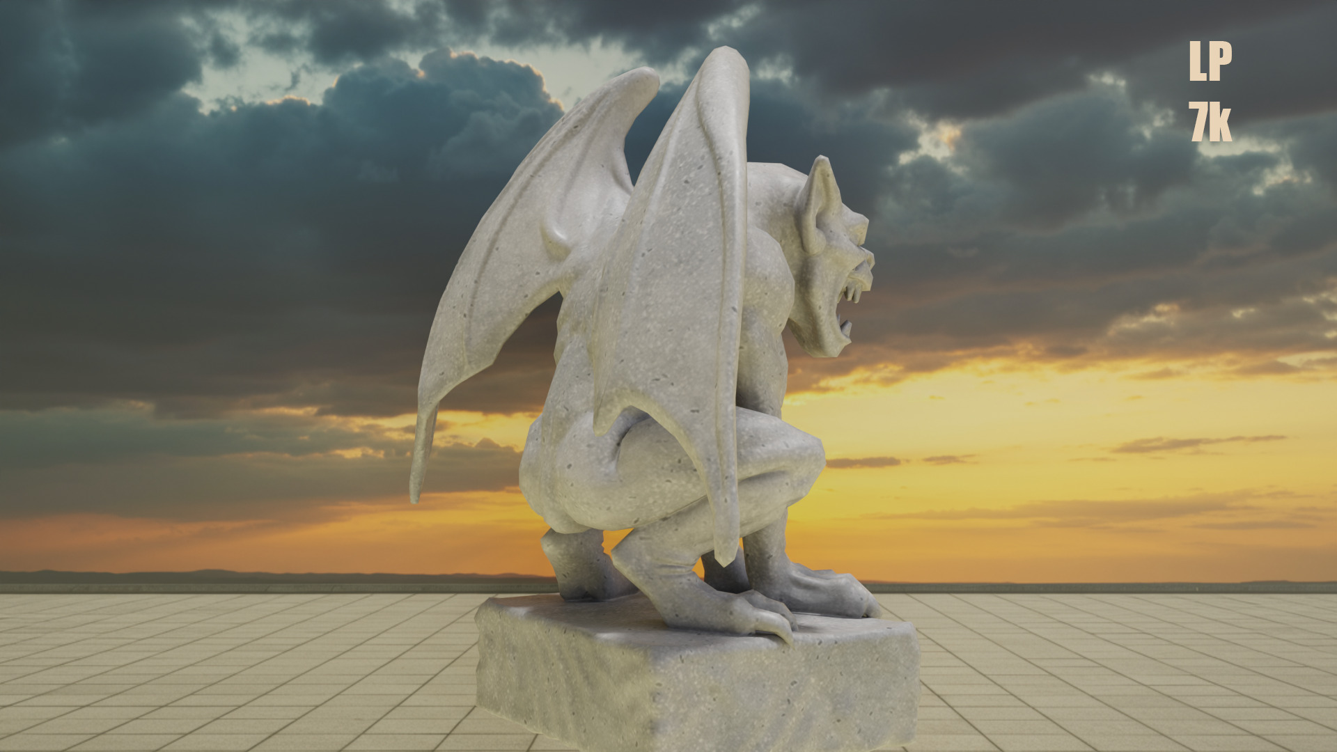 Gargoyle Guardian Statue Stone Low-poly 3D model_13