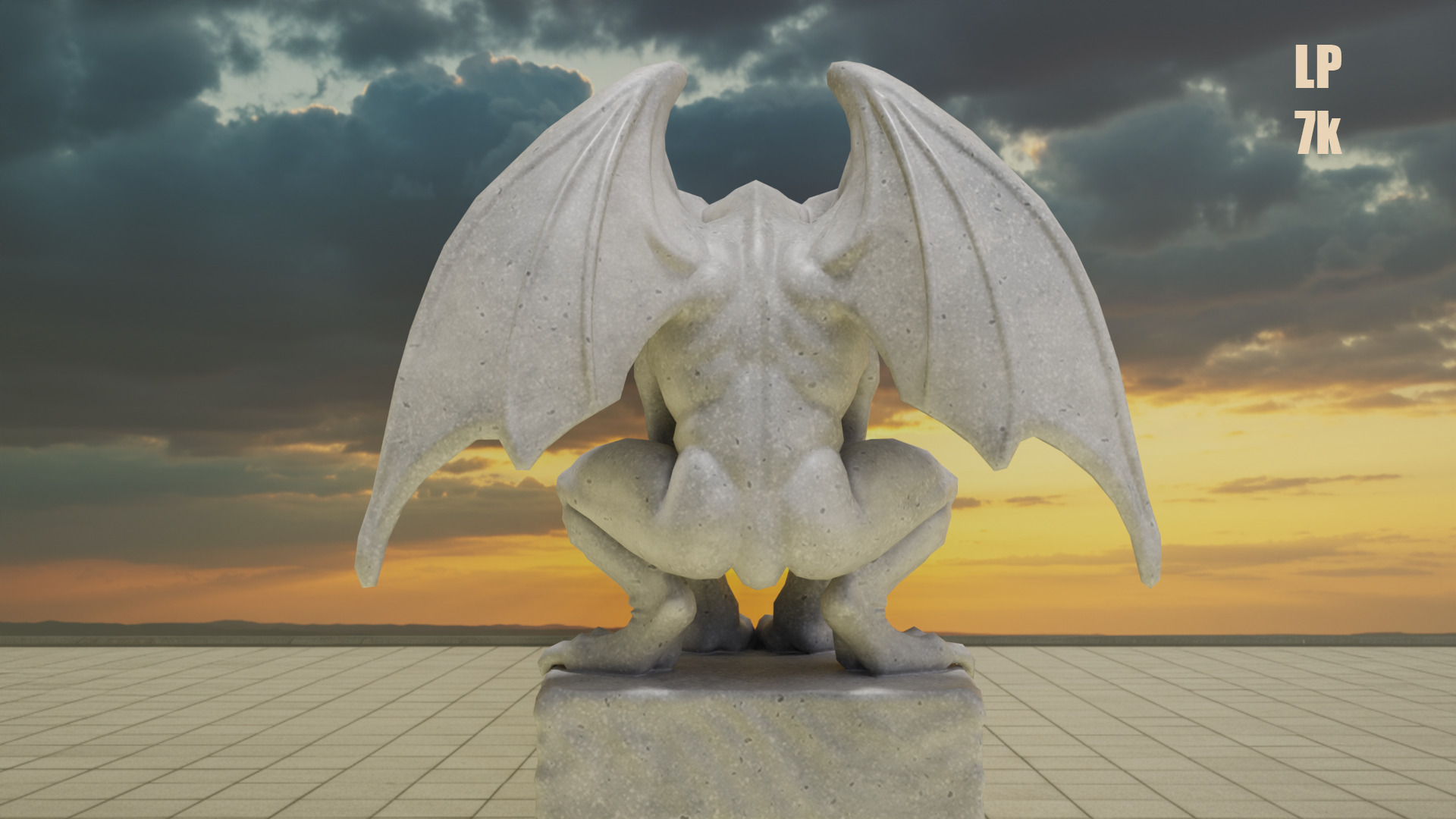 Gargoyle Guardian Statue Stone Low-poly 3D model_11