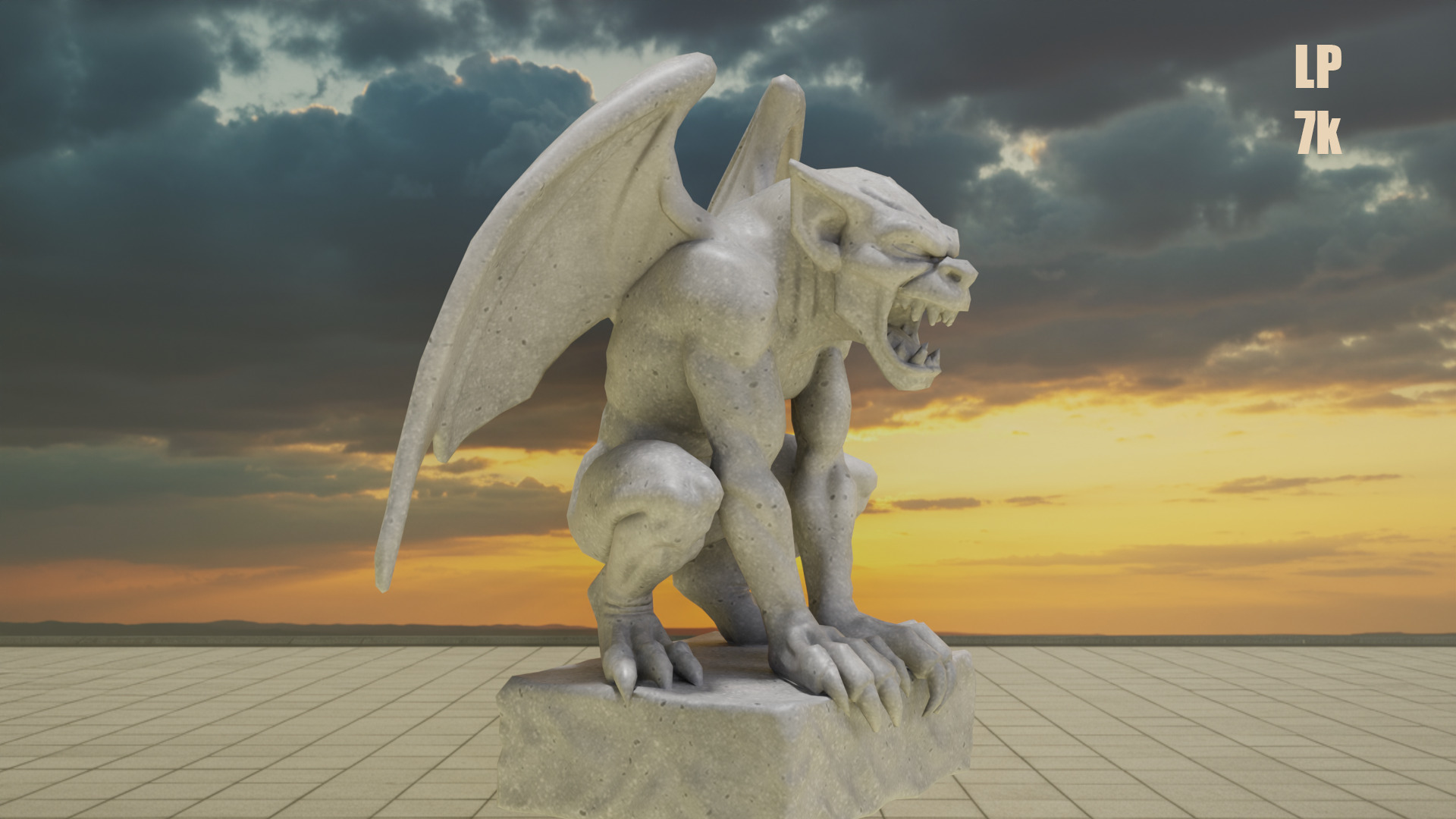 Gargoyle Guardian Statue Stone Low-poly 3D model_15