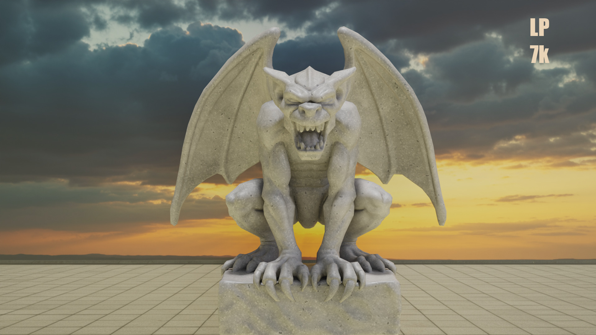 Gargoyle Guardian Statue Stone Low-poly 3D model_5