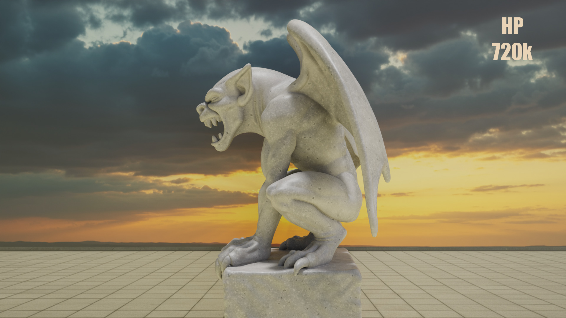 Gargoyle Guardian Statue Stone Low-poly 3D model_2