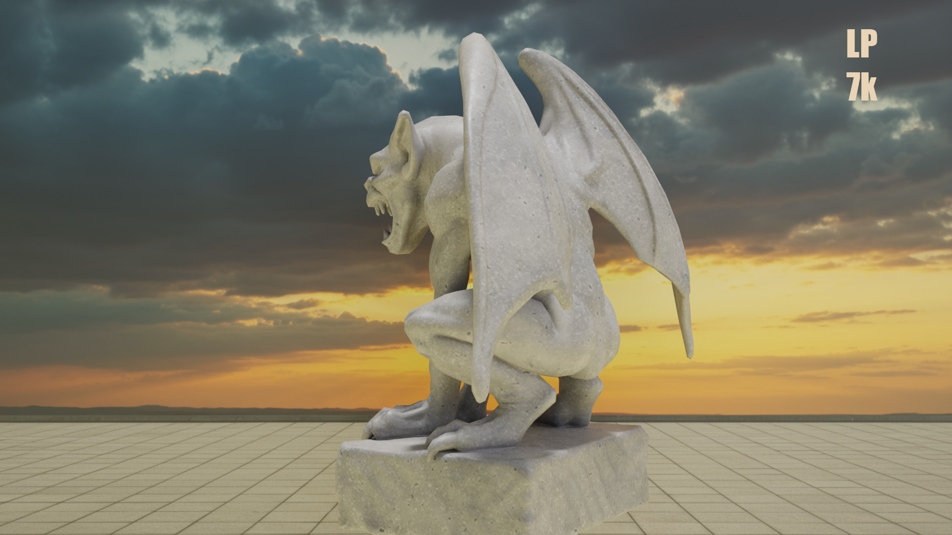 Gargoyle Guardian Statue Stone Low-poly 3D model_9