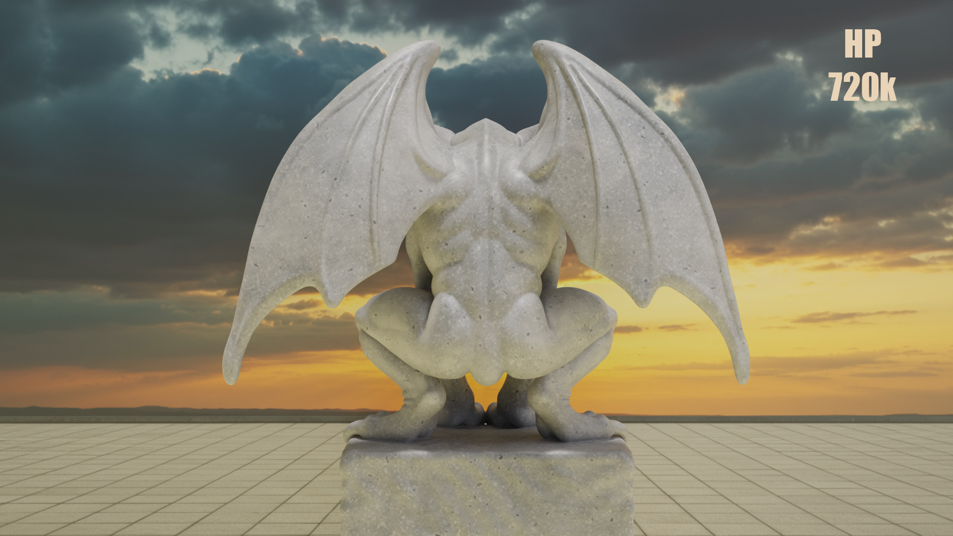 Gargoyle Guardian Statue Stone Low-poly 3D model_3