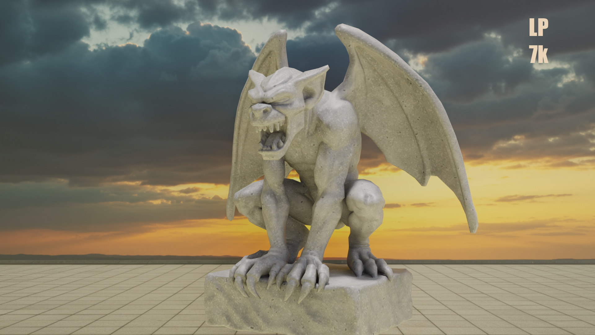 Gargoyle Guardian Statue Stone Low-poly 3D model_6