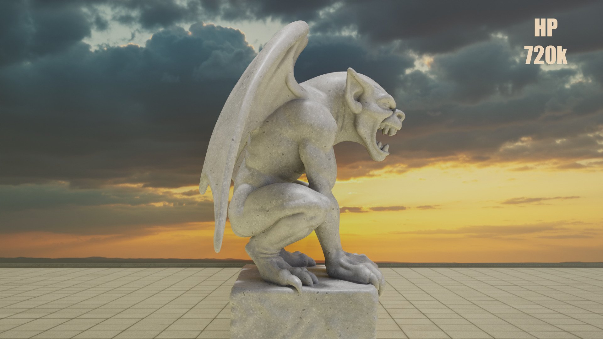 Gargoyle Guardian Statue Stone Low-poly 3D model_4