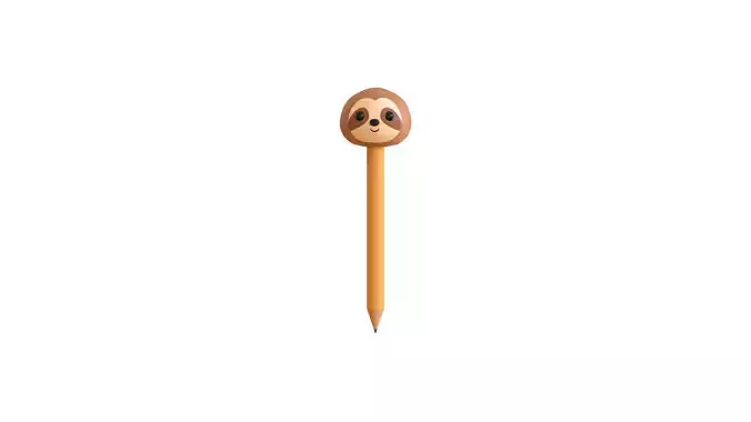 Cartoon Sloth Pencil  Low-poly 3D model