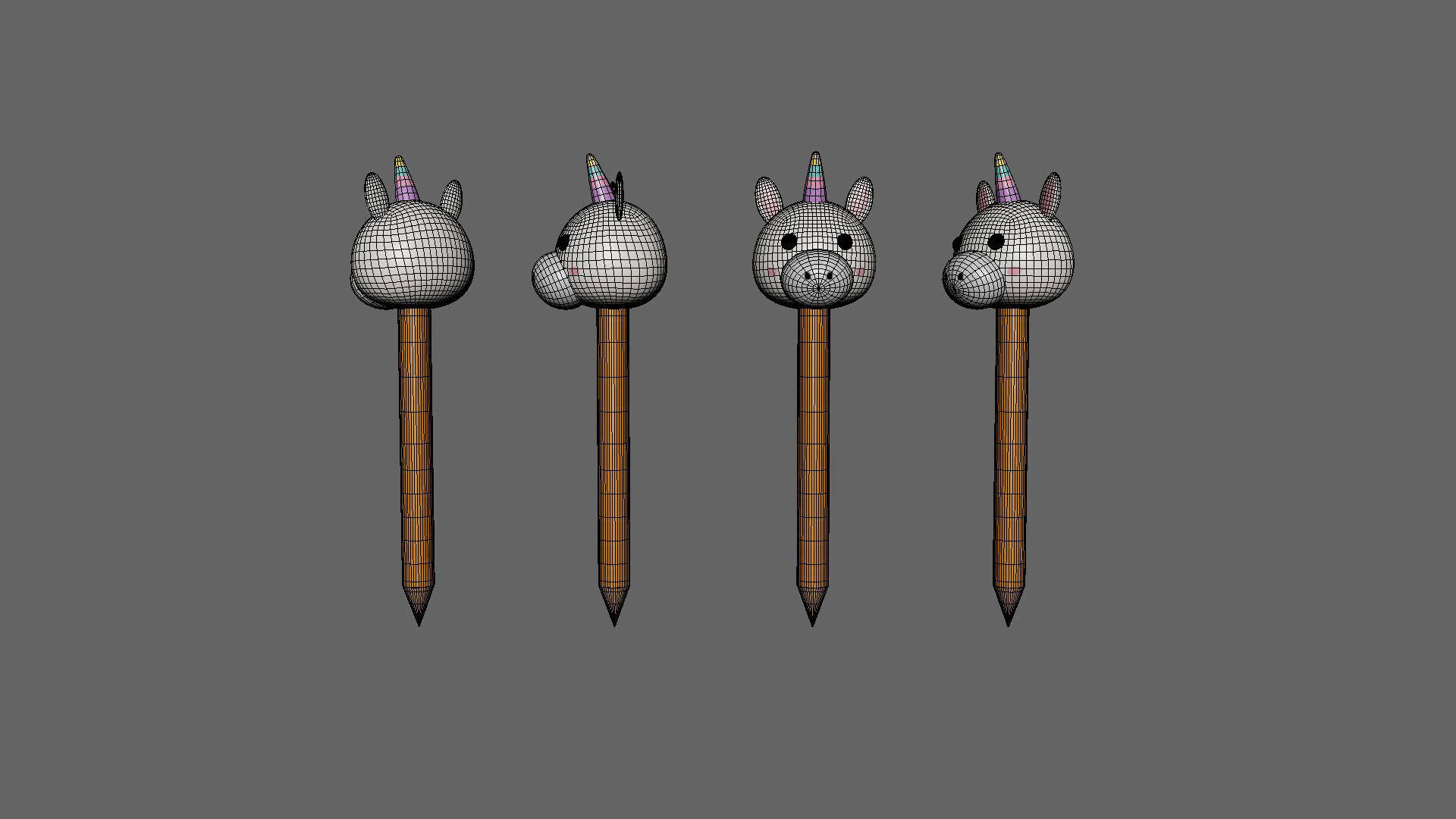 Cartoon Unicorn Pencil  Low-poly 3D model_6