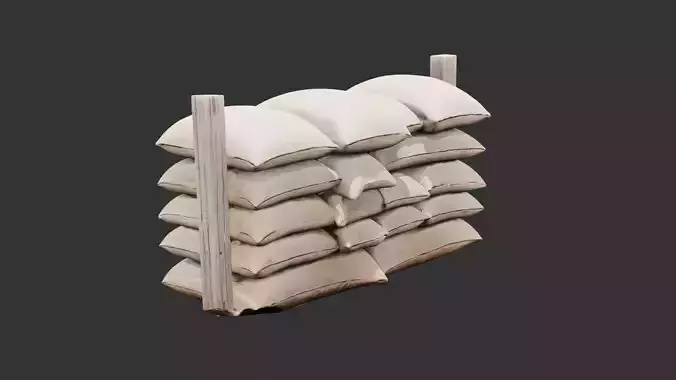 Battlefield Barricade with Sandbags Low-poly 3D model