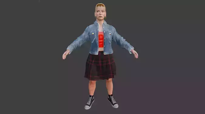 3D Rigged Female Character Blonde Girl in Jacket and Skirt Low-poly 3D model