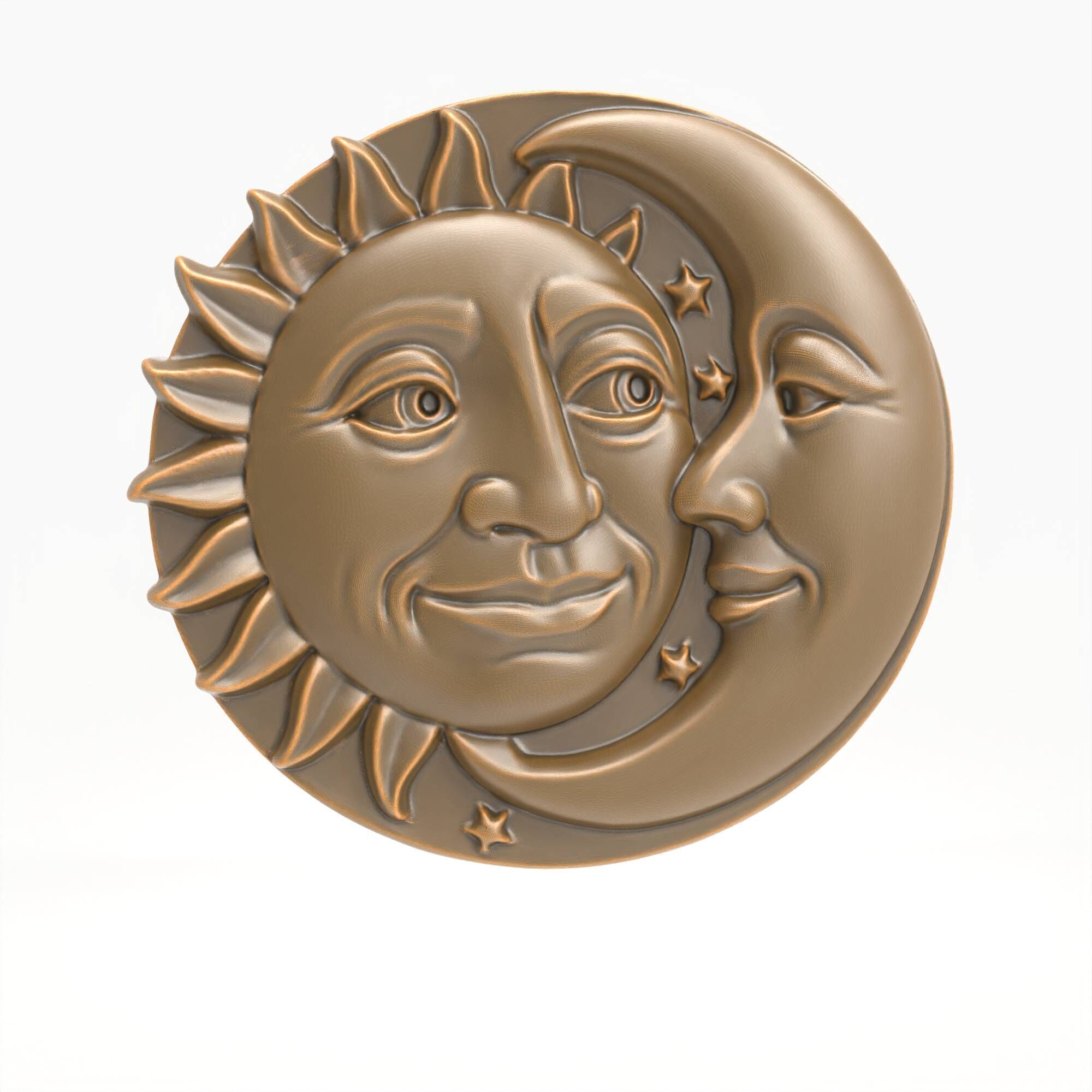 Sun Moon Face Relief Celestial Wall Art Medallion Plaque 3D print model_7