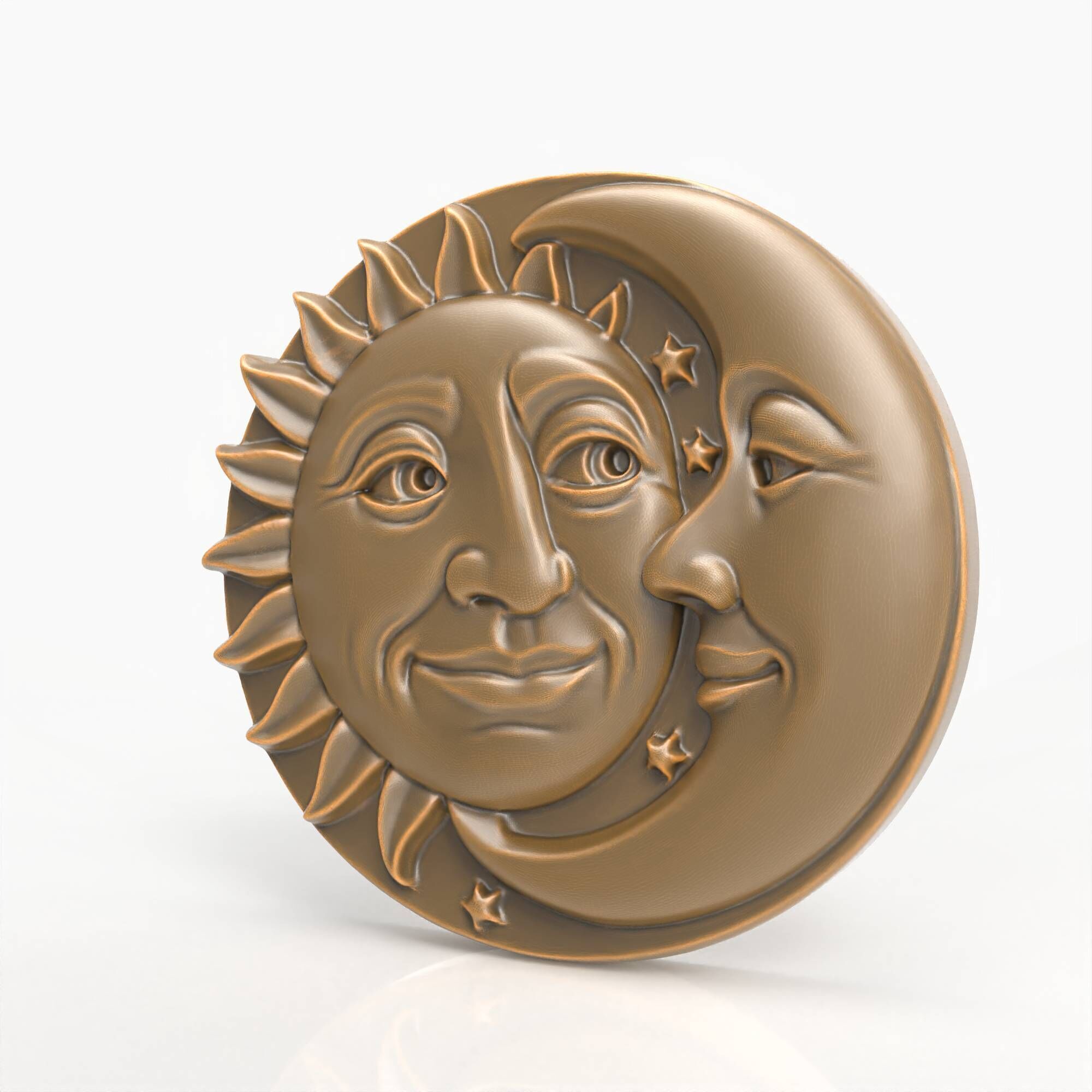 Sun Moon Face Relief Celestial Wall Art Medallion Plaque 3D print model_3
