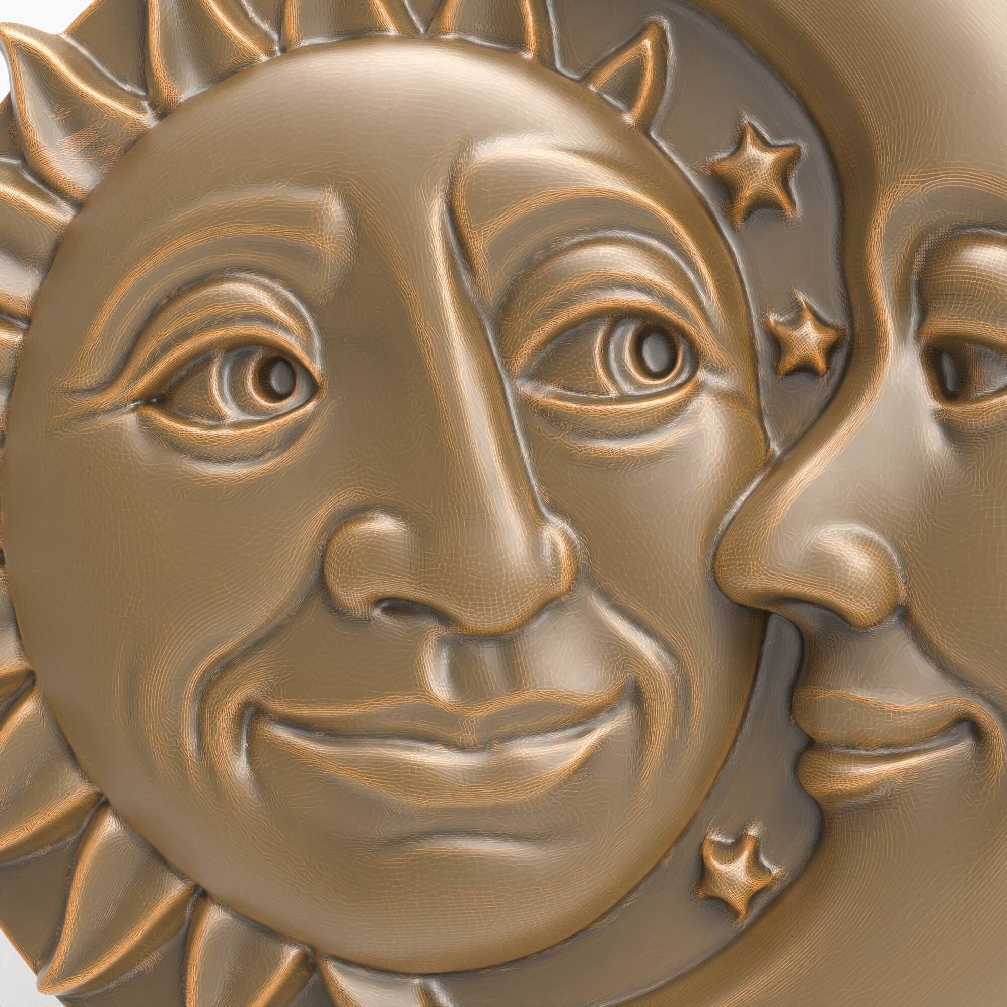 Sun Moon Face Relief Celestial Wall Art Medallion Plaque 3D print model_8