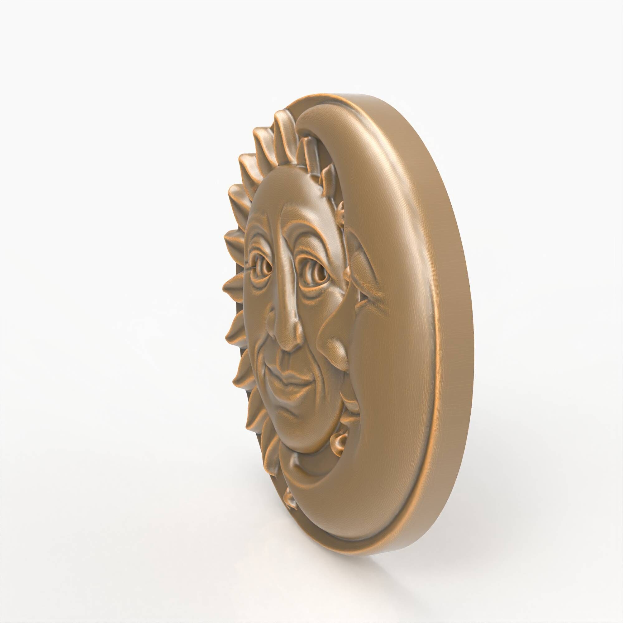 Sun Moon Face Relief Celestial Wall Art Medallion Plaque 3D print model_1