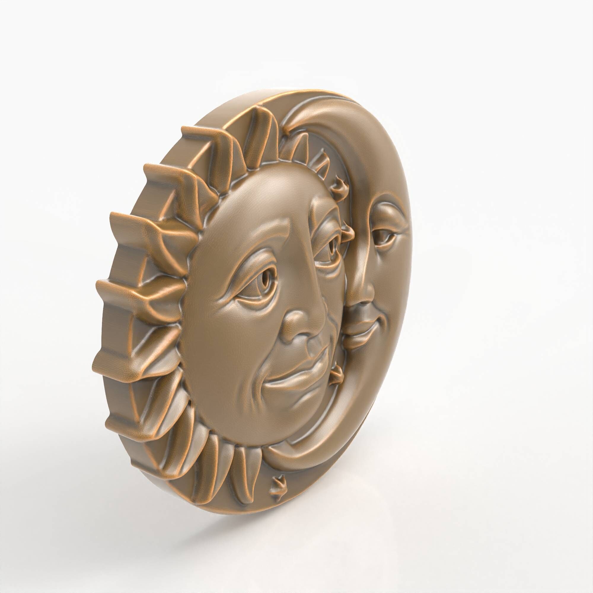 Sun Moon Face Relief Celestial Wall Art Medallion Plaque 3D print model_2