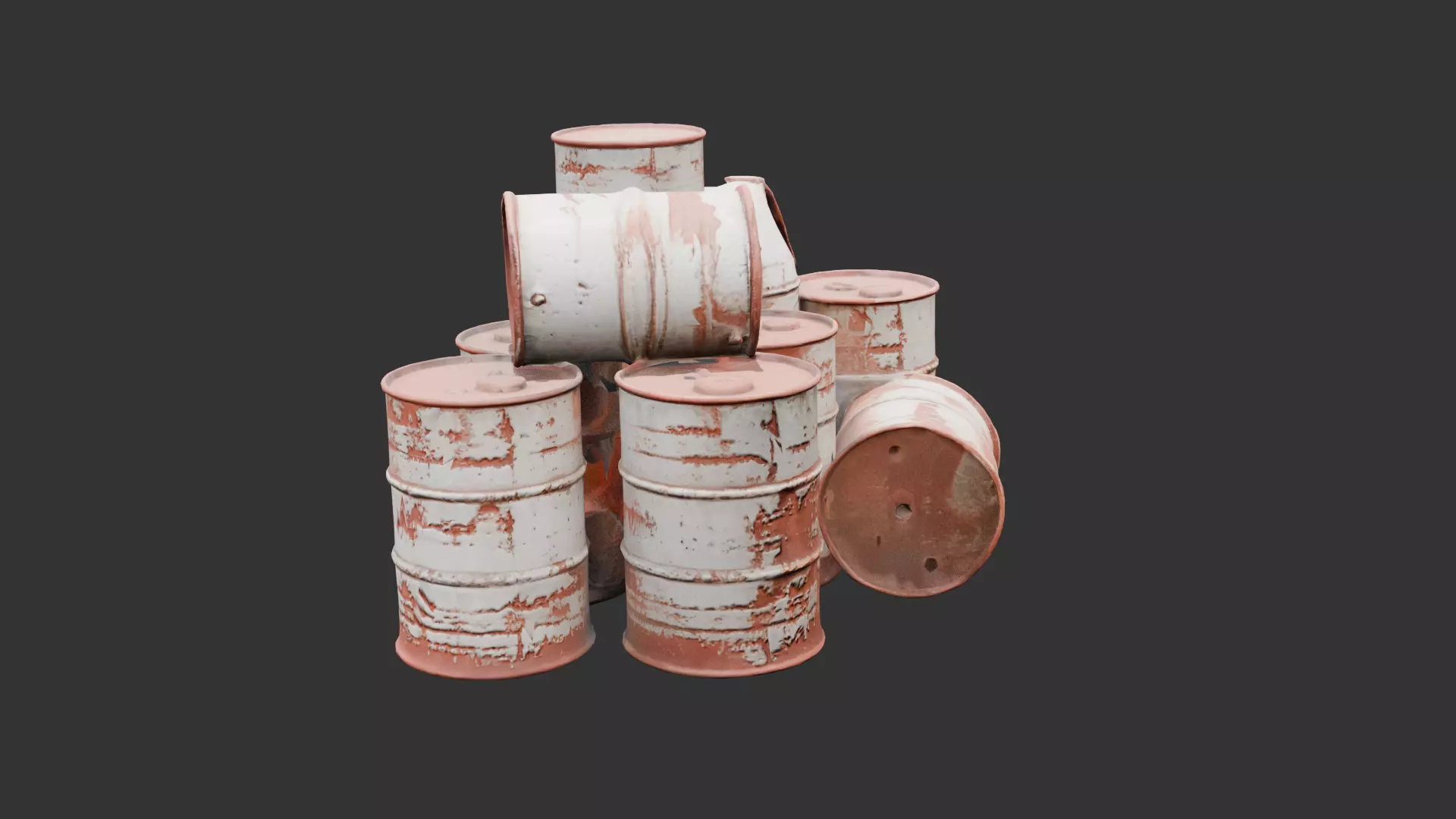 Rusty Oil Drum Cluster Low-poly 3D model