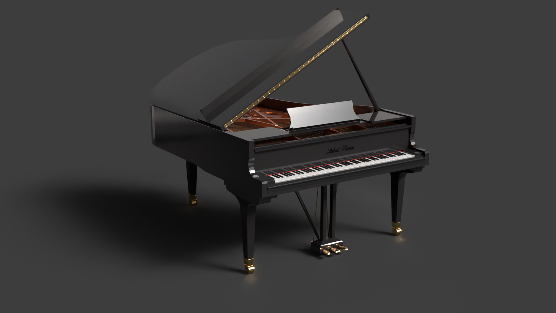 Chinese black grand piano Low-poly 3D model_5