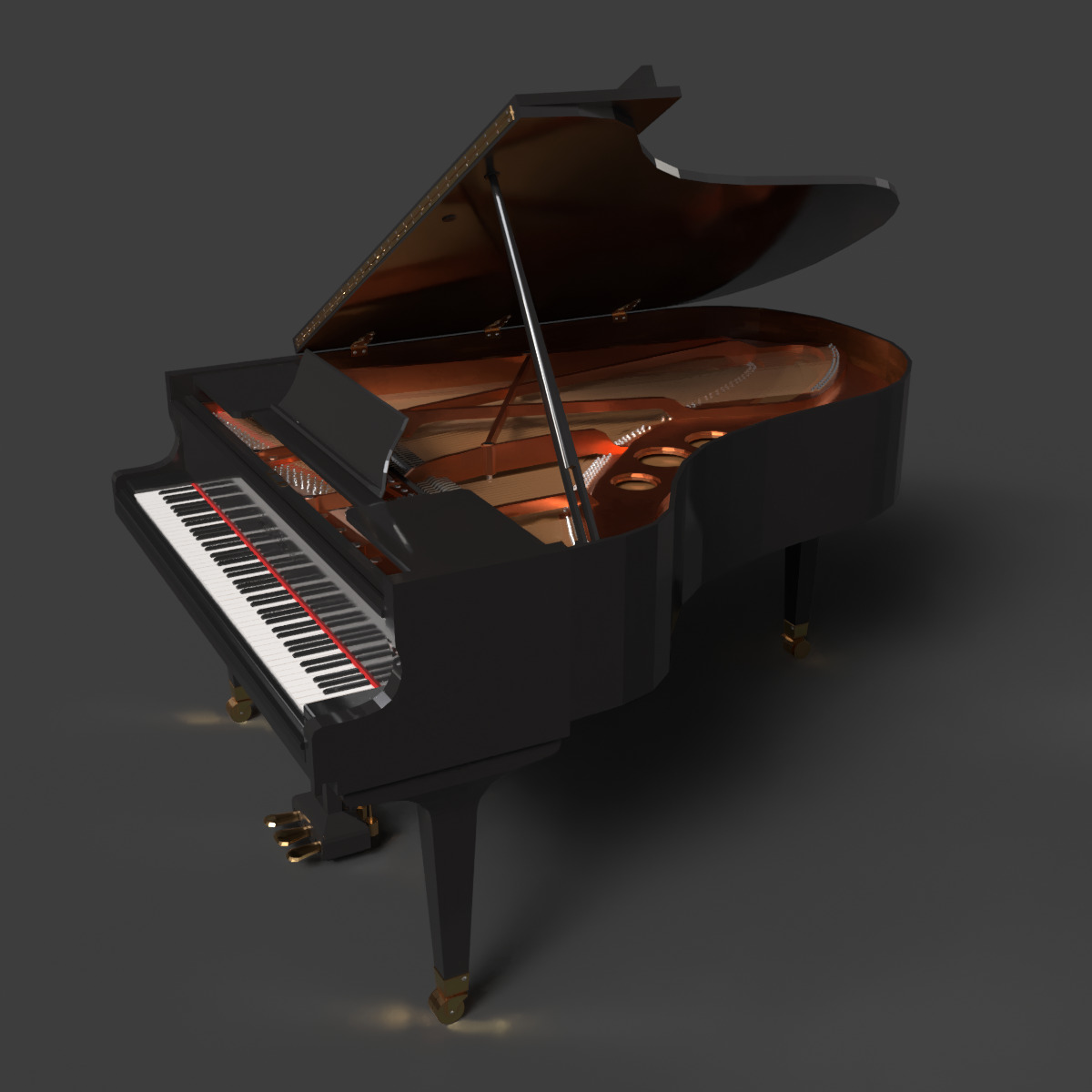 Chinese black grand piano Low-poly 3D model_6