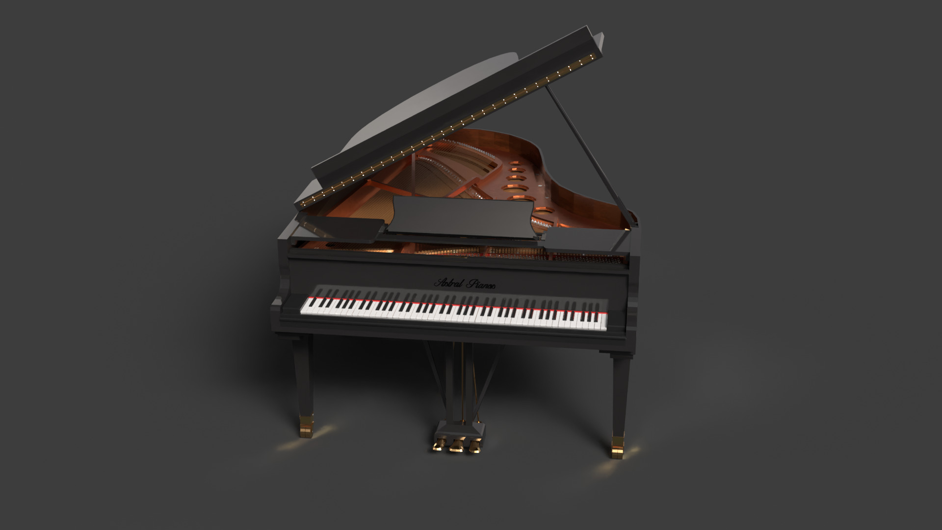 Chinese black grand piano Low-poly 3D model_4