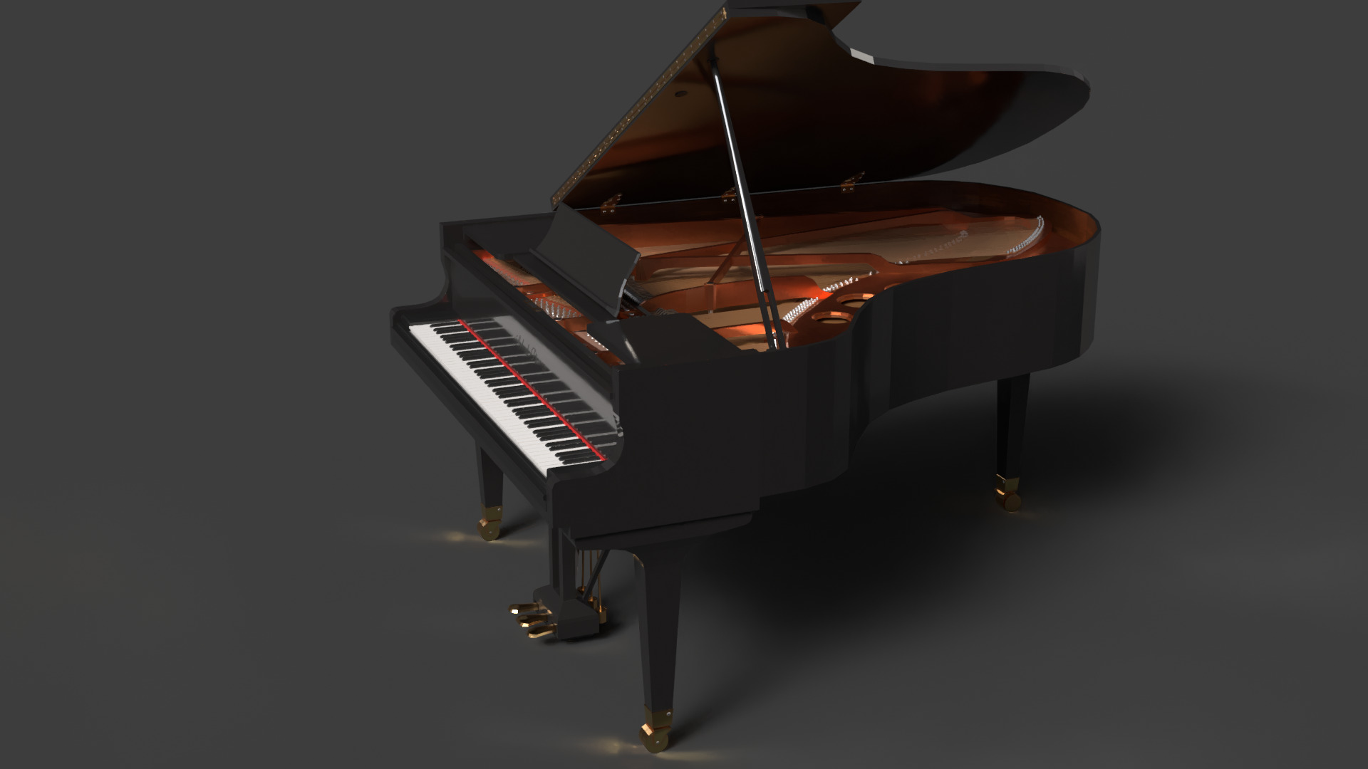 Chinese black grand piano Low-poly 3D model_2