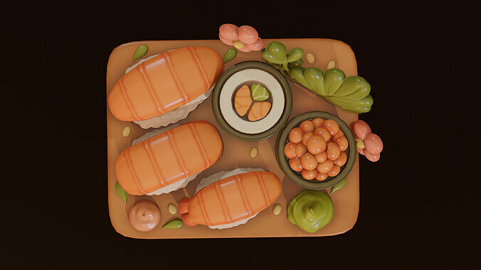 Stylized Sushi Set 3D Cartoon Food Model Low-poly 3D model 2