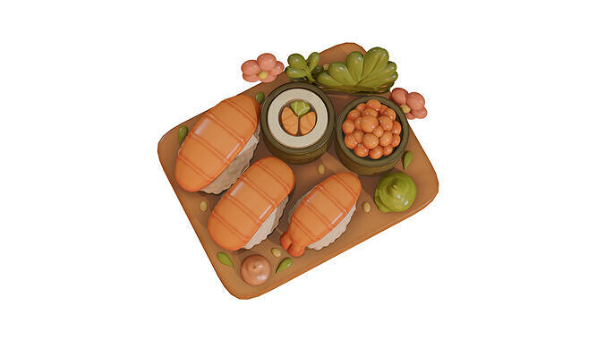 Stylized Sushi Set 3D Cartoon Food Model Low-poly 3D model 6