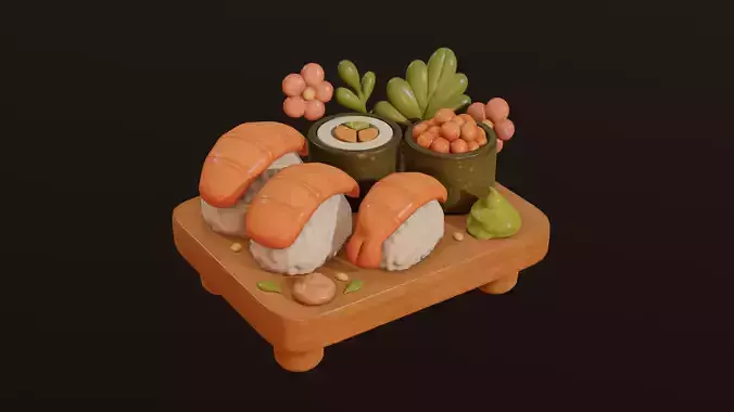 Stylized Sushi Set 3D Cartoon Food Model Low-poly 3D model