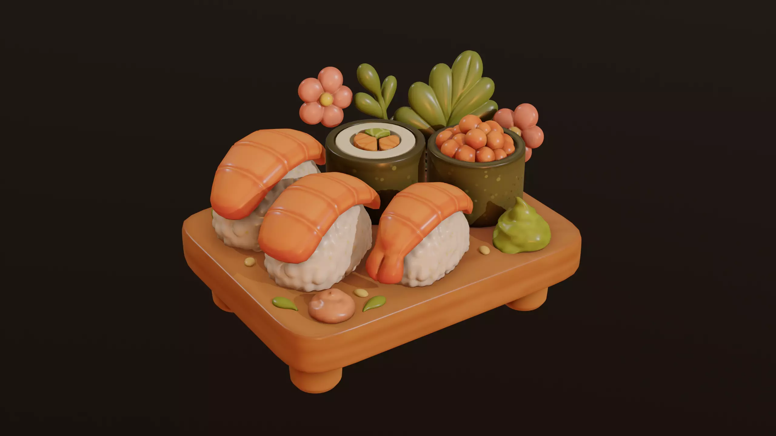 Stylized Sushi Set 3D Cartoon Food Model Low-poly 3D model_0
