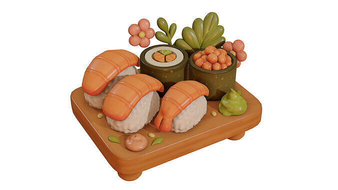 Stylized Sushi Set 3D Cartoon Food Model Low-poly 3D model 4