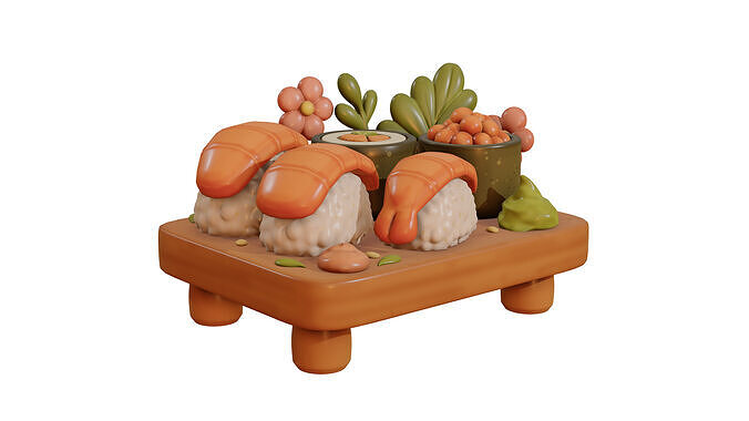 Stylized Sushi Set 3D Cartoon Food Model Low-poly 3D model 5