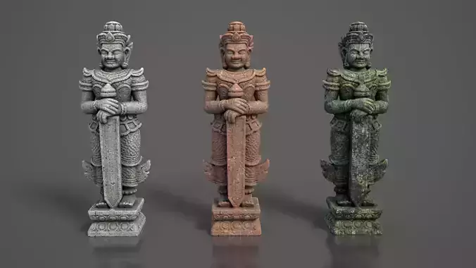 Ancient Khmer Statue 01-250522 Low-poly 3D model Ancient Khmer Statue 01-250522 Low-poly 3D model