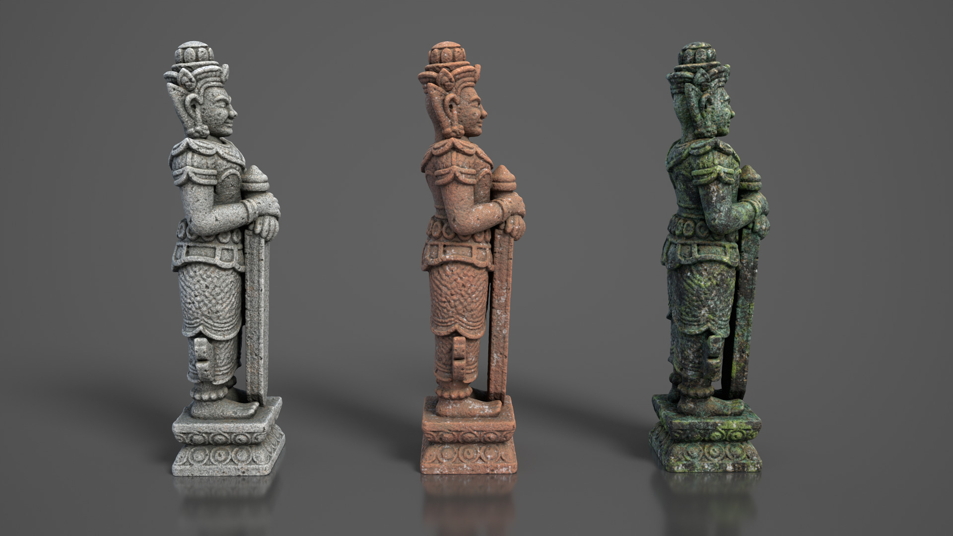 Ancient Khmer Statue 01-250522 Low-poly 3D model_2