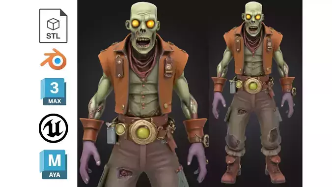 Stylized Zombie Cowboy 3D Character