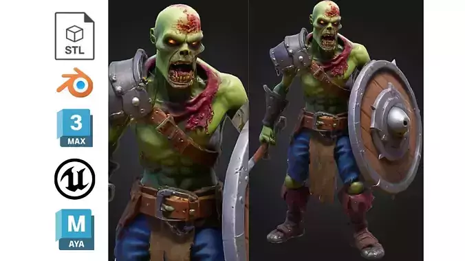 Undead Warrior Stylized Cartoon and Shield
