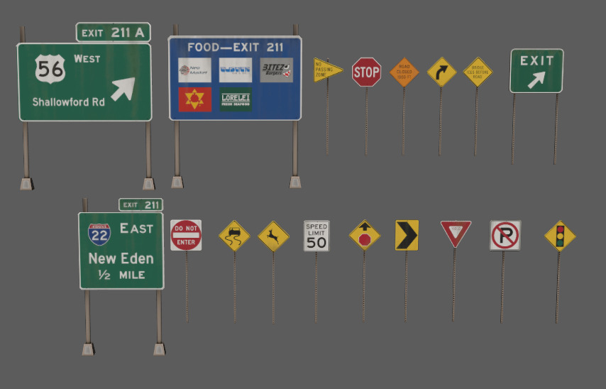 american road sign pack Low-poly 3D model_1