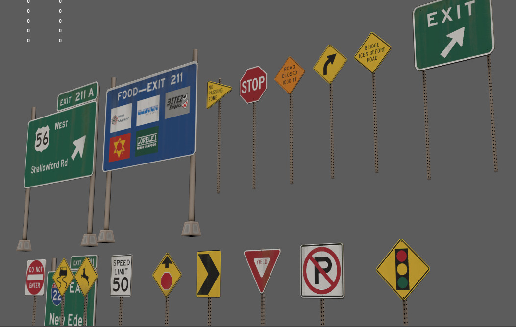 american road sign pack Low-poly 3D model_2
