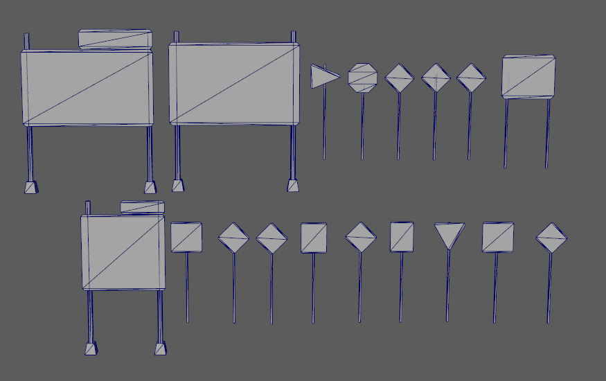 american road sign pack Low-poly 3D model_3