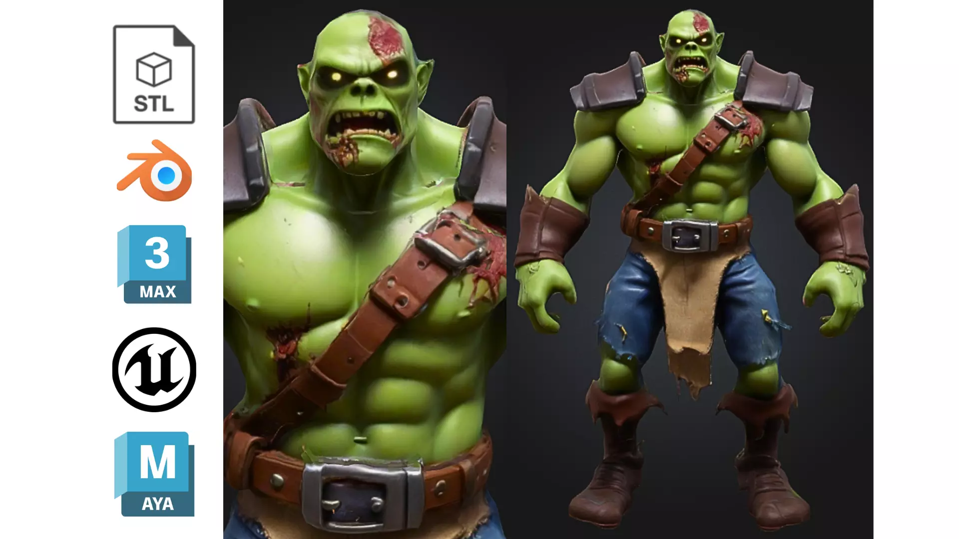 Stylized Zombie Orc Warrior Low-poly 3D model_0