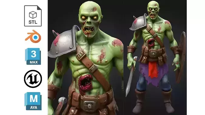 Zombie Gladiator with Shield and Sword