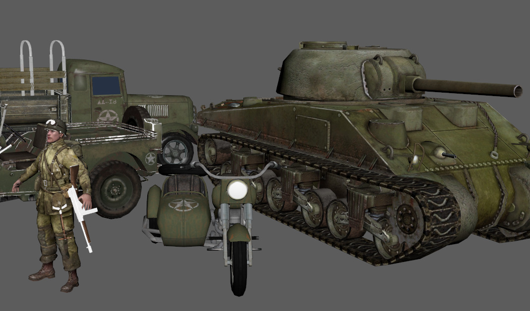 american wwii pack Tanks armored vehicles soldiers motorcycles Low-poly 3D model_2