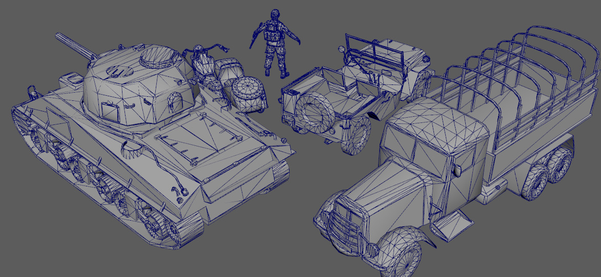 american wwii pack Tanks armored vehicles soldiers motorcycles Low-poly 3D model_4