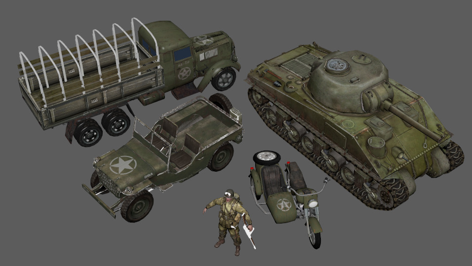american wwii pack Tanks armored vehicles soldiers motorcycles Low-poly 3D model_1