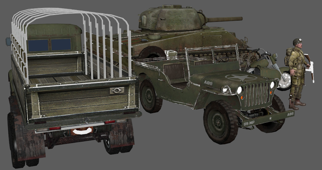 american wwii pack Tanks armored vehicles soldiers motorcycles Low-poly 3D model_3