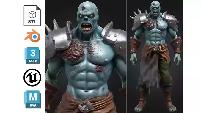 Undead Gladiator Big Zombie Blue Low-poly 3D model