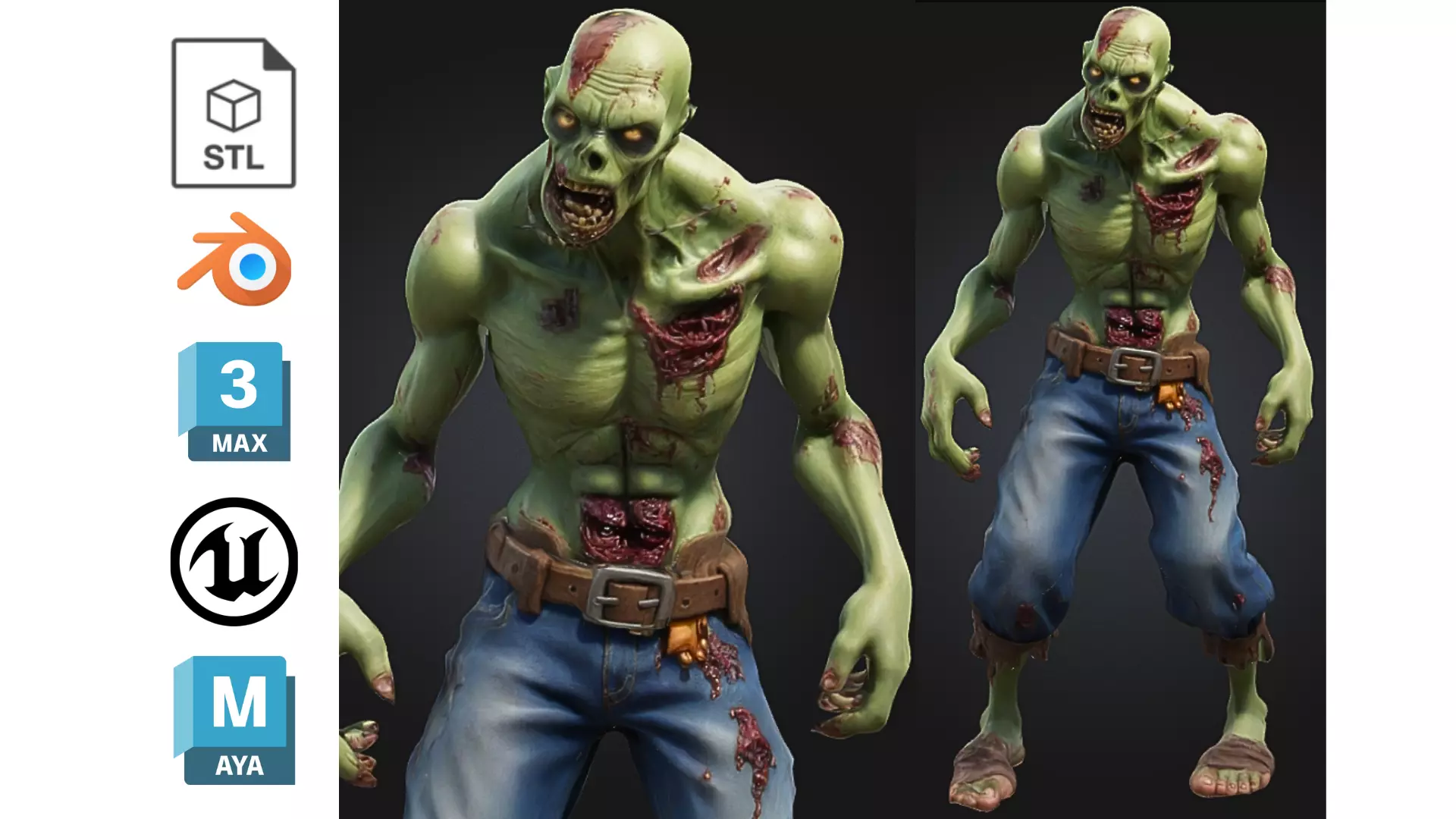 Undead Game Character for Horror Fantasy Low-poly 3D model_0