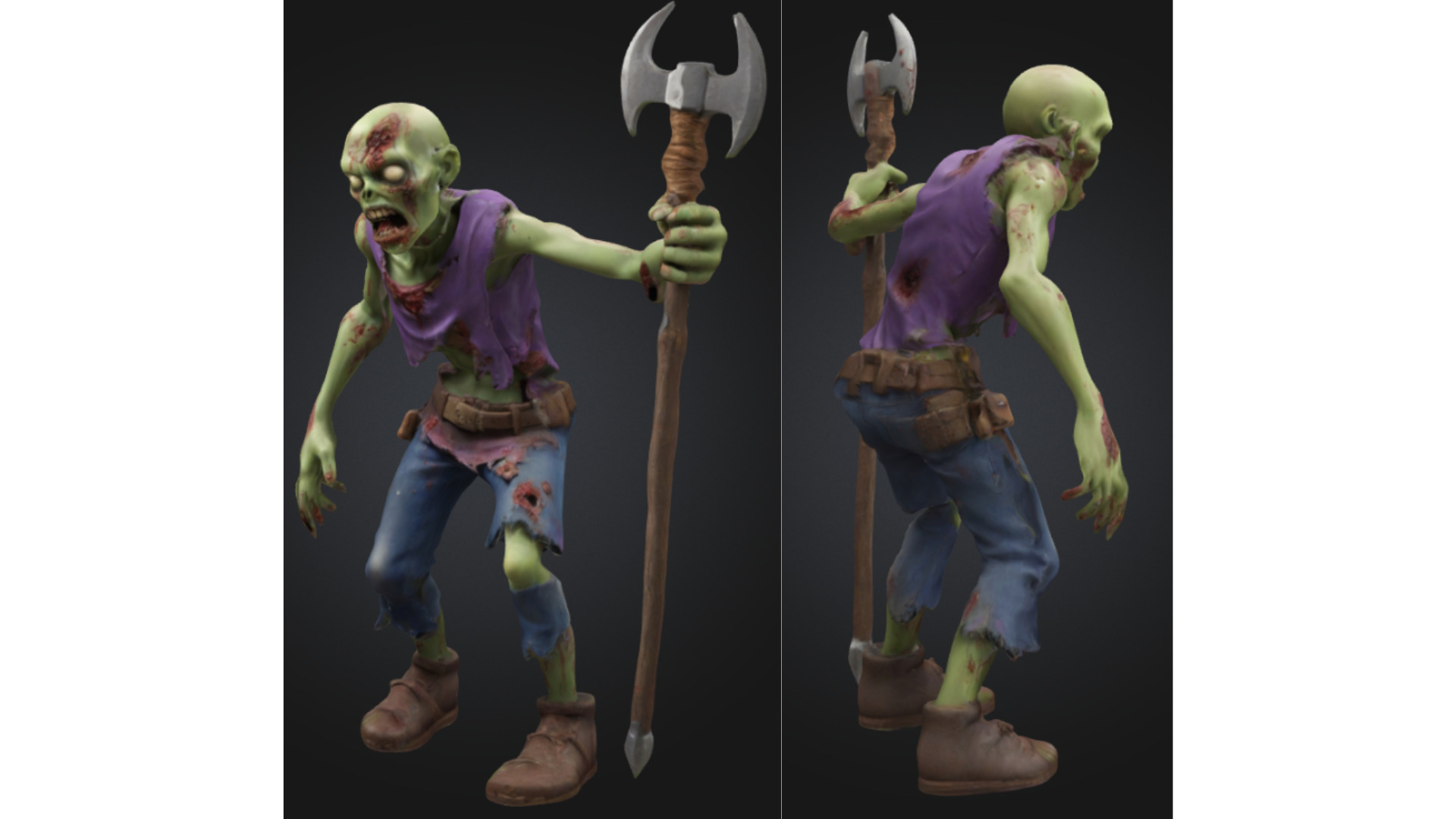 Undead Enemy with Weapon Low-poly 3D model_2
