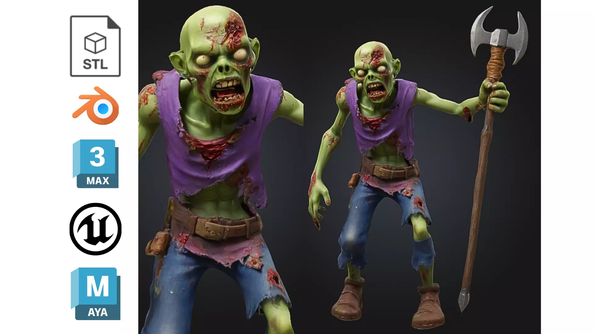 Undead Enemy with Weapon Low-poly 3D model_0