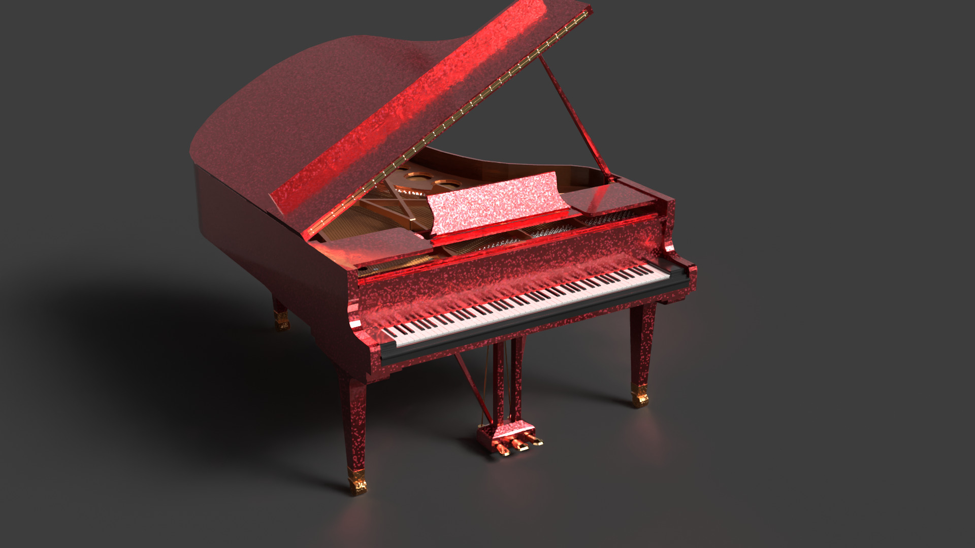 Chinese red grand piano  Low-poly 3D model_3