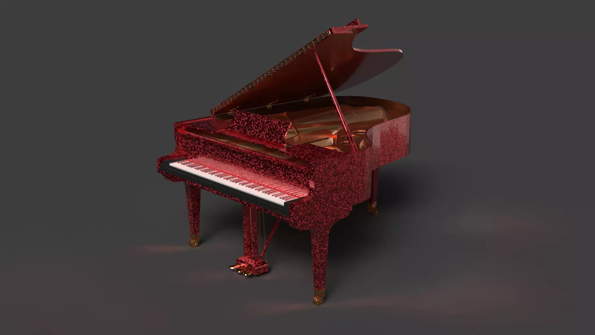 Chinese red grand piano  Low-poly 3D model_0