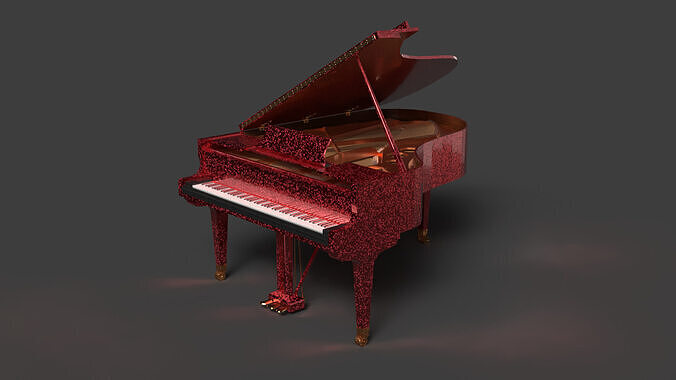 Chinese red grand piano  Low-poly 3D model